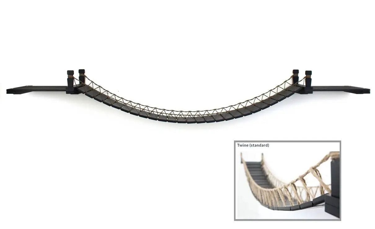 Cat Wall Bridge and Shelf Set, black curved cat bridge with rope lattice