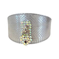 Load image into Gallery viewer, Love Collection bracelet by Allysa Payne Beverly Hills; silver snakeskin band with iridescent crystal heart lock charm
