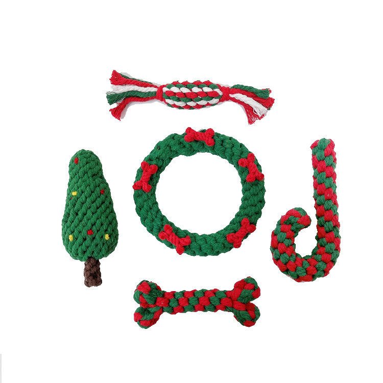 Christmas Cotton Rope Dog Toy Set – 5 or 6 Pieces