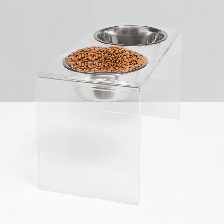 Hiddin Clear Acrylic Double Feeder with Silver Bowls – 12 in High