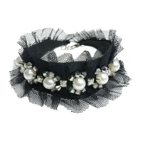 Lila Deco Collar for pets by Lime Aeneas, black lace choker with pearls and rhinestones.