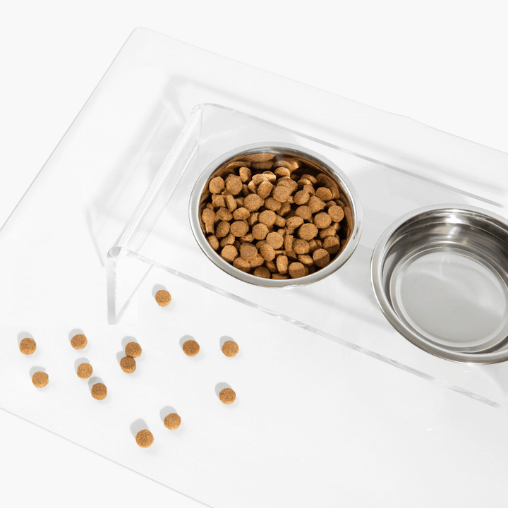Hiddin Clear Acrylic Triple Feeder with Silver Bowls – 12 in High