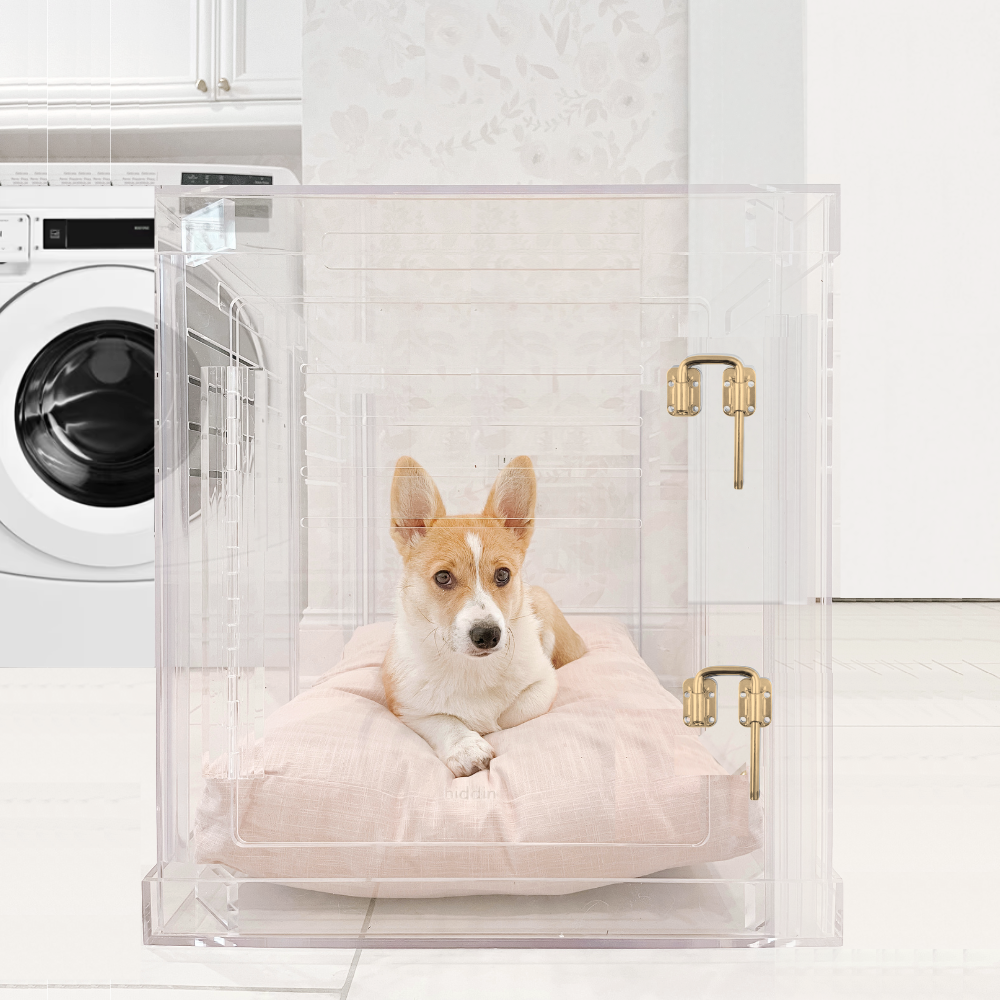 Hiddin Clear Acrylic Dog Crate – Small, Gold Latch