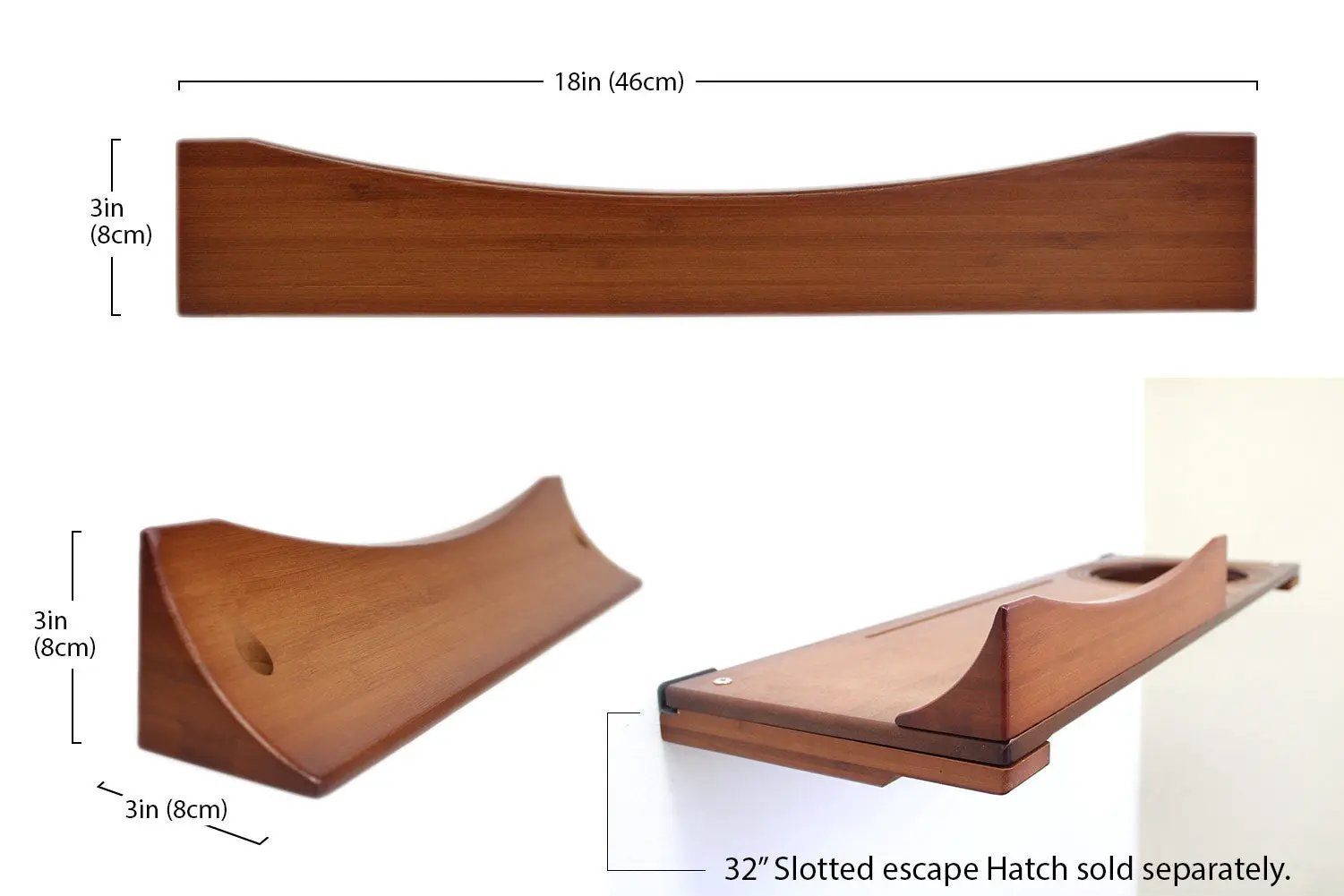 The Cat Nest Bed by Catastrophic Creations; wooden curved cat shelf/bed in brown wood finish