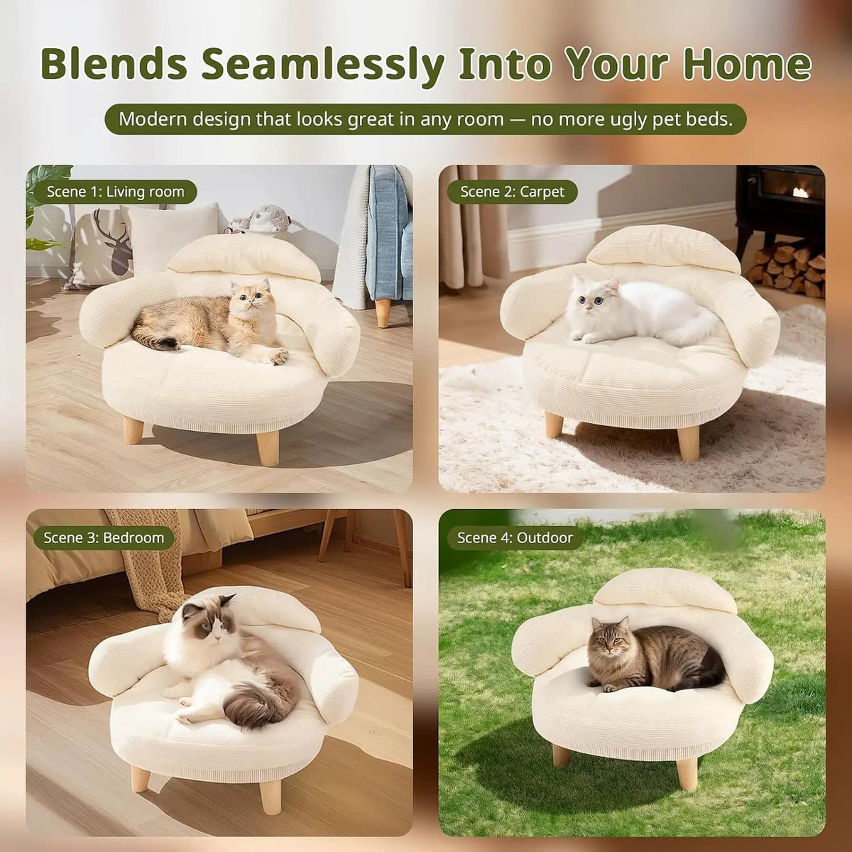 Cat Sofa Bed Furniture Style Velvet Pet Couch with Wood Legs Small Dogs by Wags & Whiskers Pet Supply