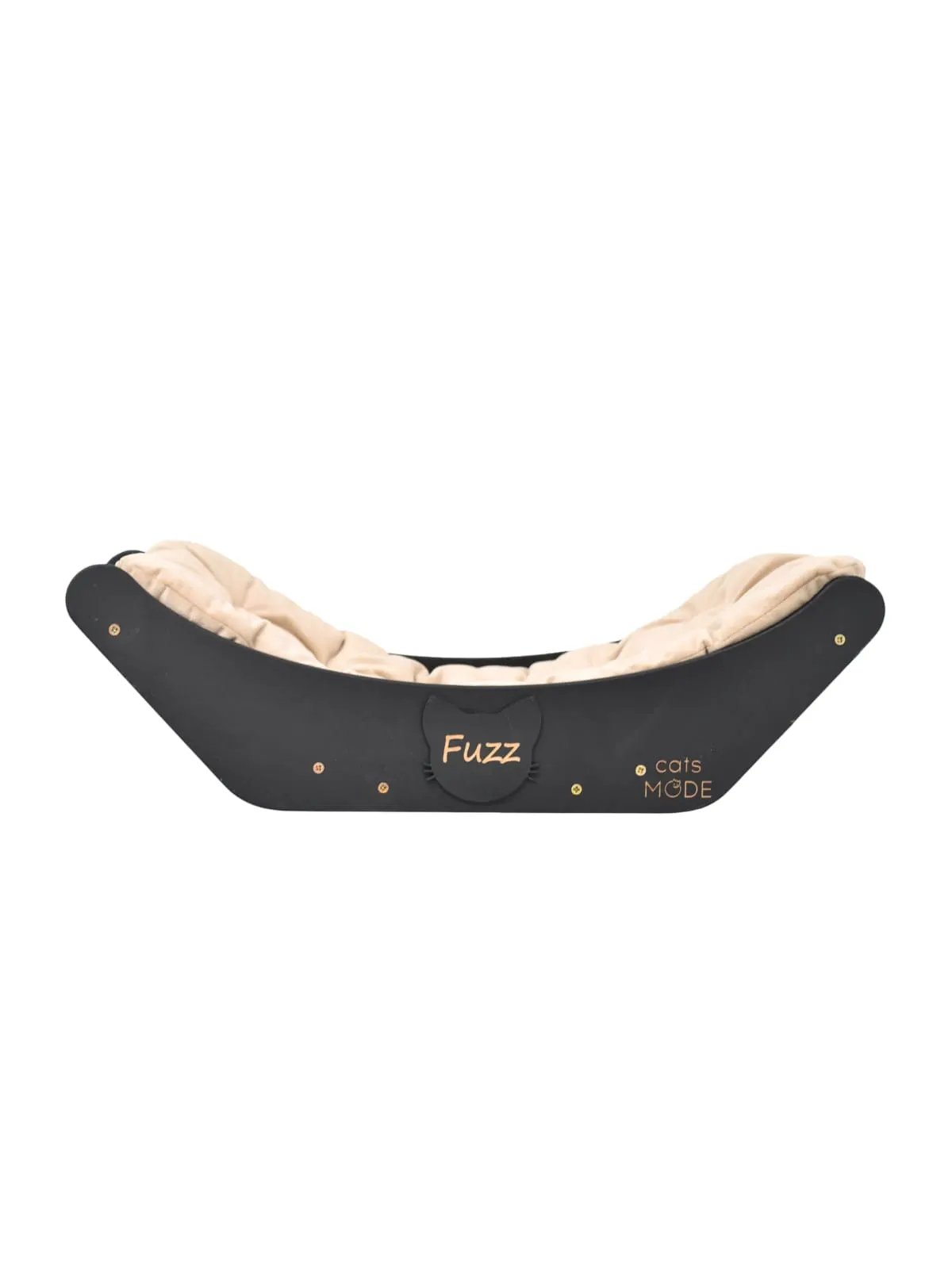 Floating Cat Shelf Perch Oak Cat Bed in black with a beige cushion