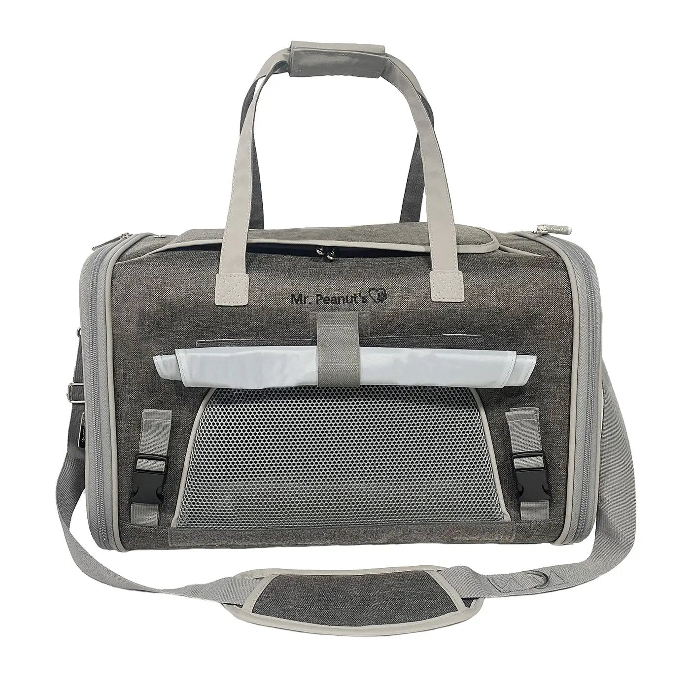 Mr. Peanut's Gold Series Big Apple XL Expandable Pet Carrier V3.0, gray fabric with front mesh panel