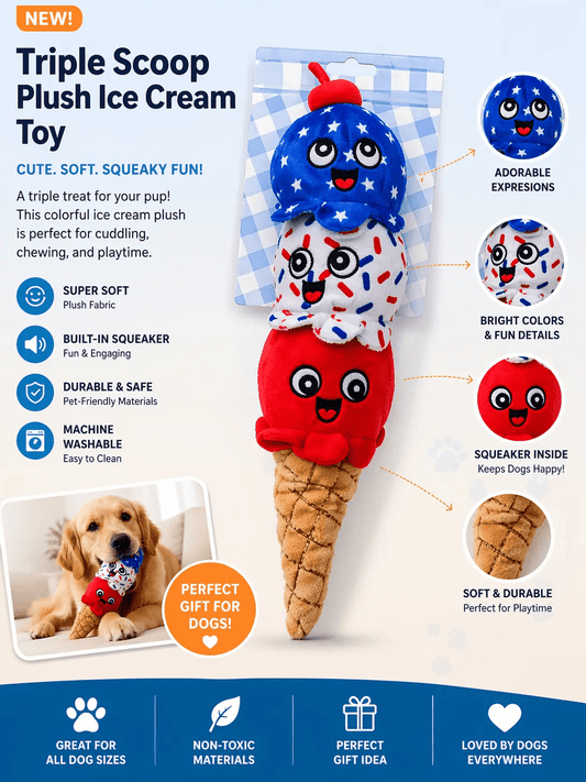 Palm Coast Pet Store Cute Squeaky Ice Cream Dog Toy 12 Inch Plush by Jane's Pet Boutique
