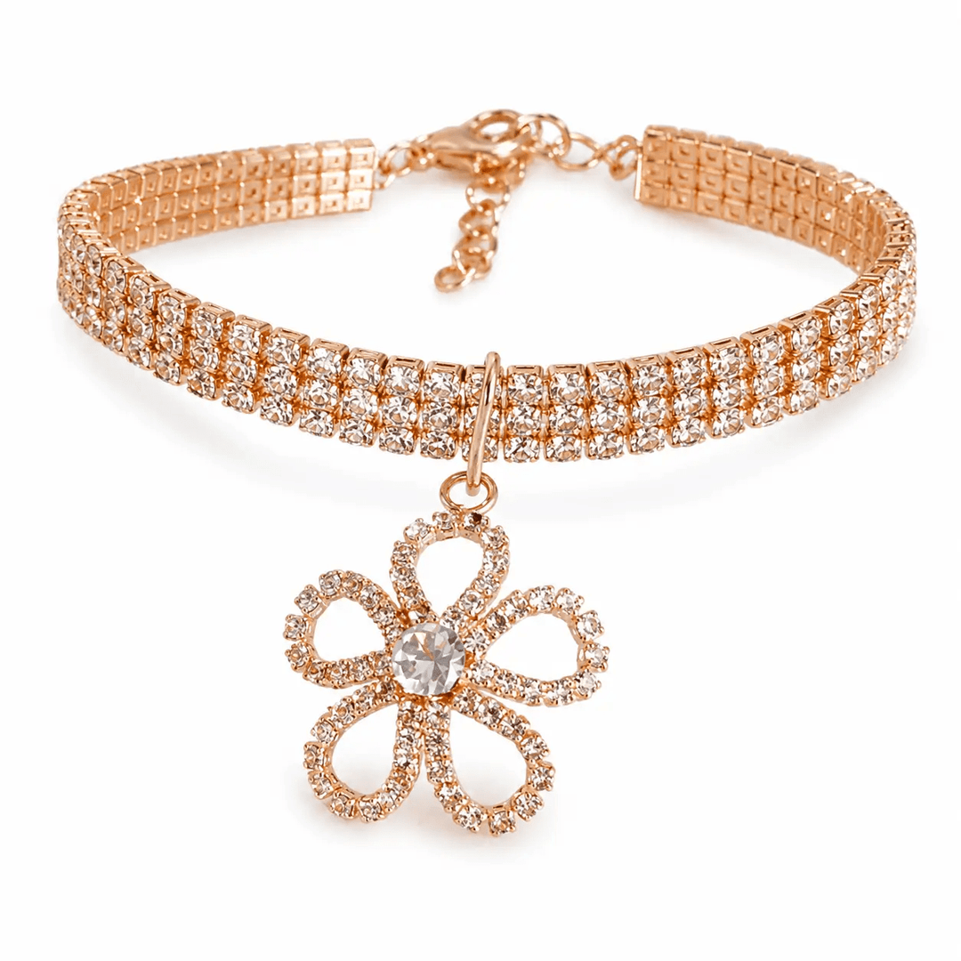 Luxury Crystal Flower Dog and Cat Necklace Rhinestone Gold Collar by Jane&