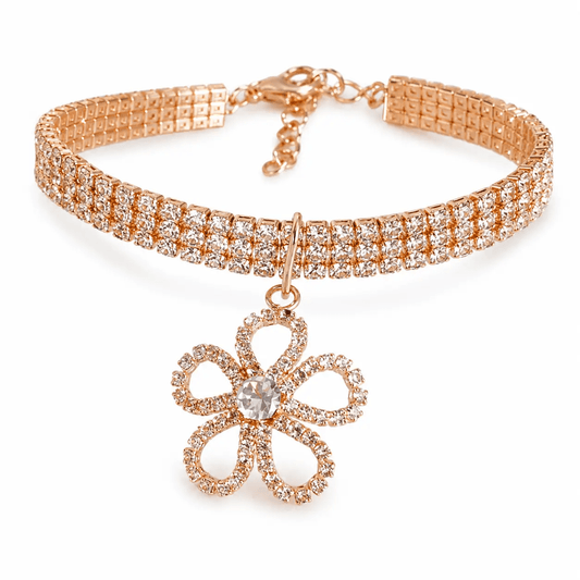 Luxury Crystal Flower Dog and Cat Necklace Rhinestone Gold Collar by Jane's Pet Boutique