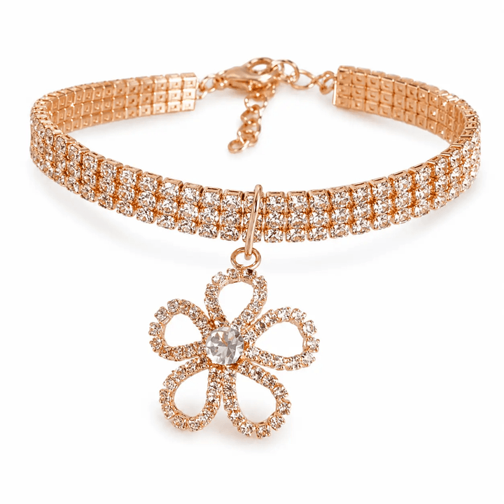 Luxury Crystal Flower Dog and Cat Necklace Rhinestone Gold Collar by Jane&