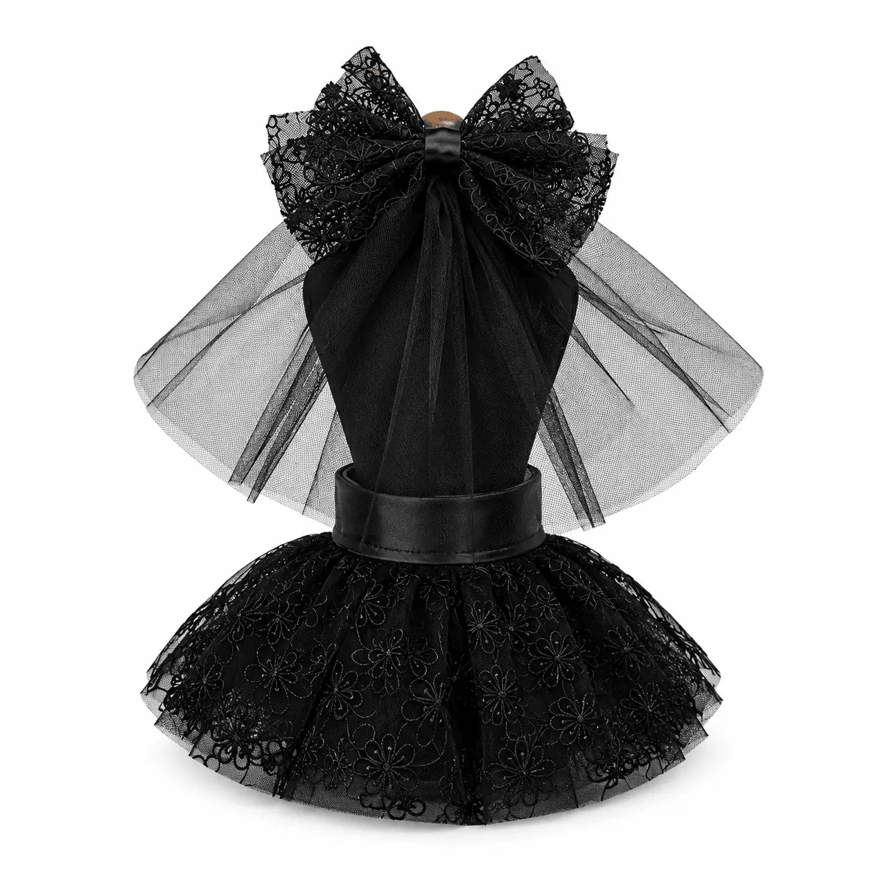 Bridal Lace Wedding Dog Dress in black with lace bodice and tulle skirt