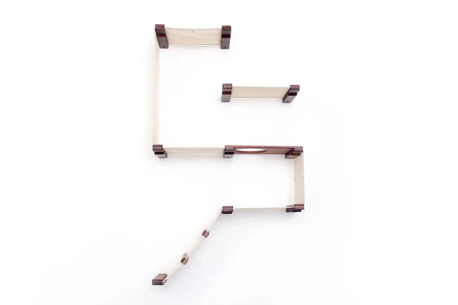The Deluxe Cat Fort - Modern Cat Condo, beige wooden panels with dark brown connectors by Catastrophic Creations