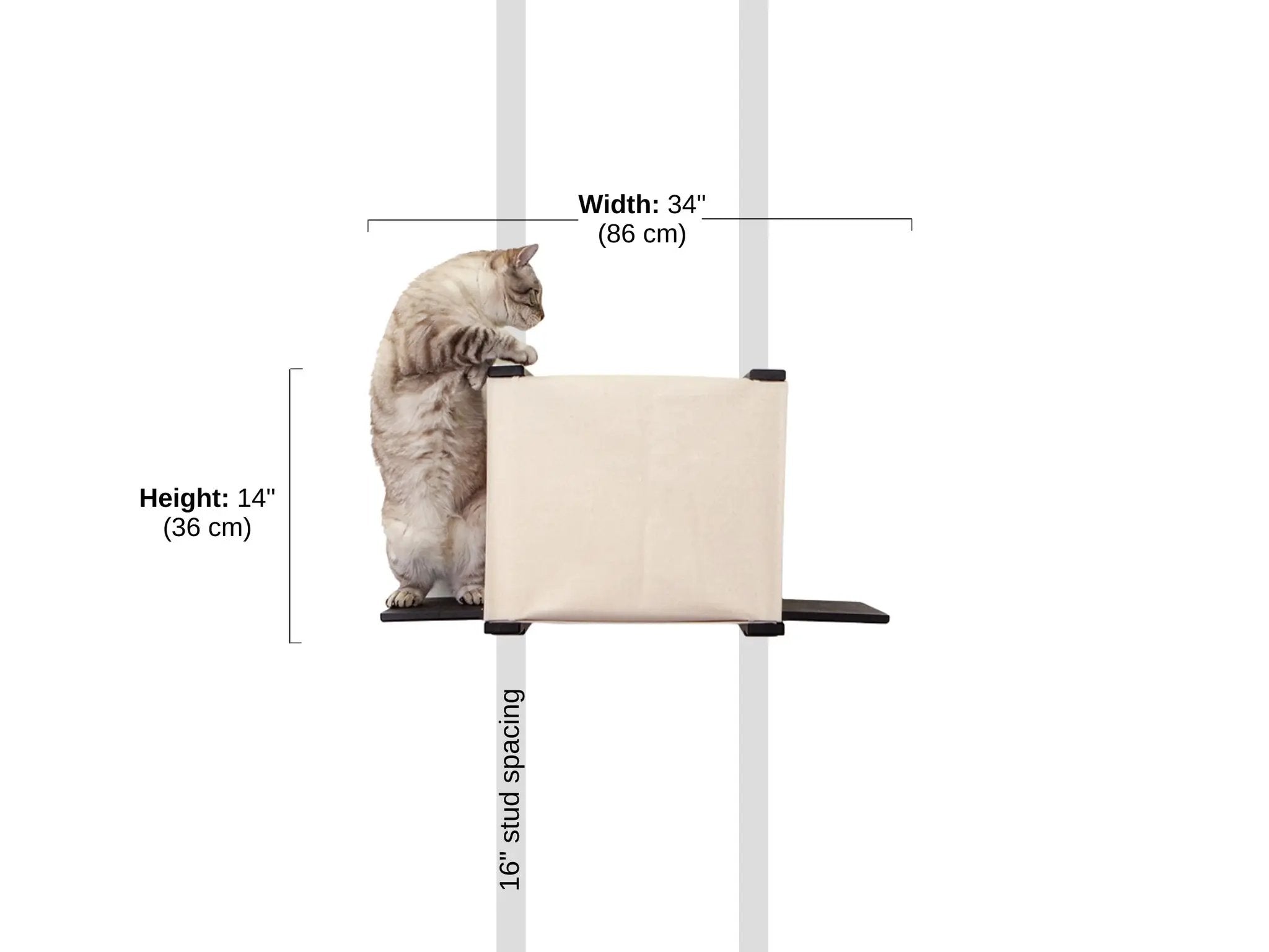 Cat Cubby for Wall - Covered Cat Bed by Catastrophic Creations; beige fabric cubby mounted on wall.