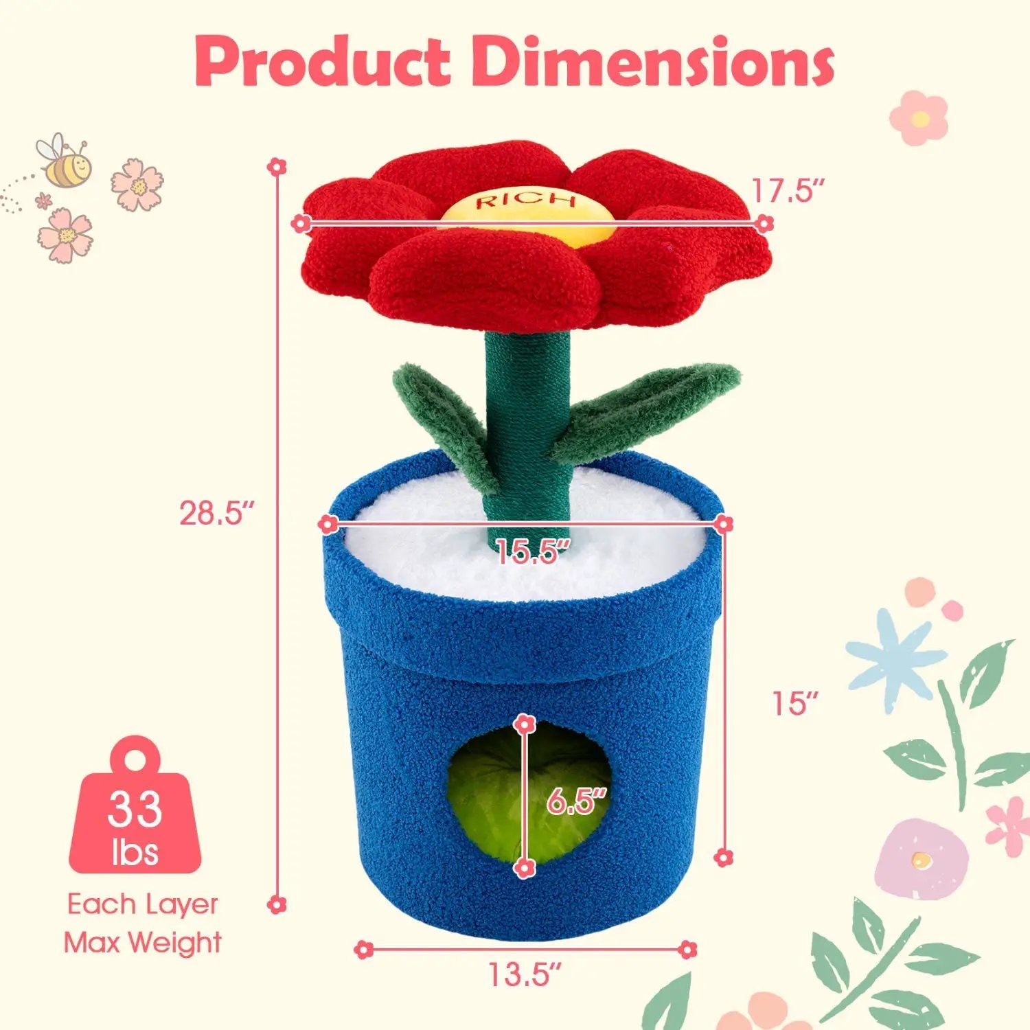 Cute Cat Tree by DirectDeals with flower-padded red perch and blue base for indoor cats