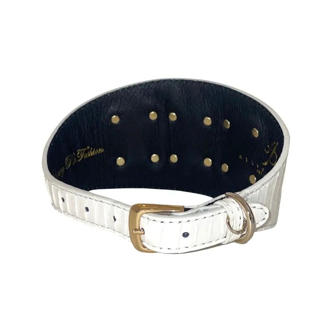 Mikayoga Matte White Snake Collar With 3 Swarovski Rivets by Allysa Payne Beverly Hills