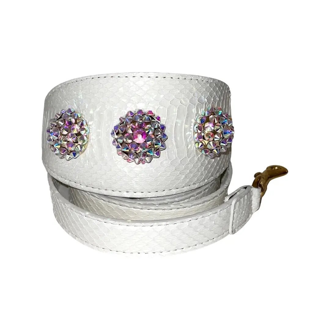 Luxxe Matte White Snake Collar Leash Set With Swarovski Rivets by Allysa Payne Beverly Hills