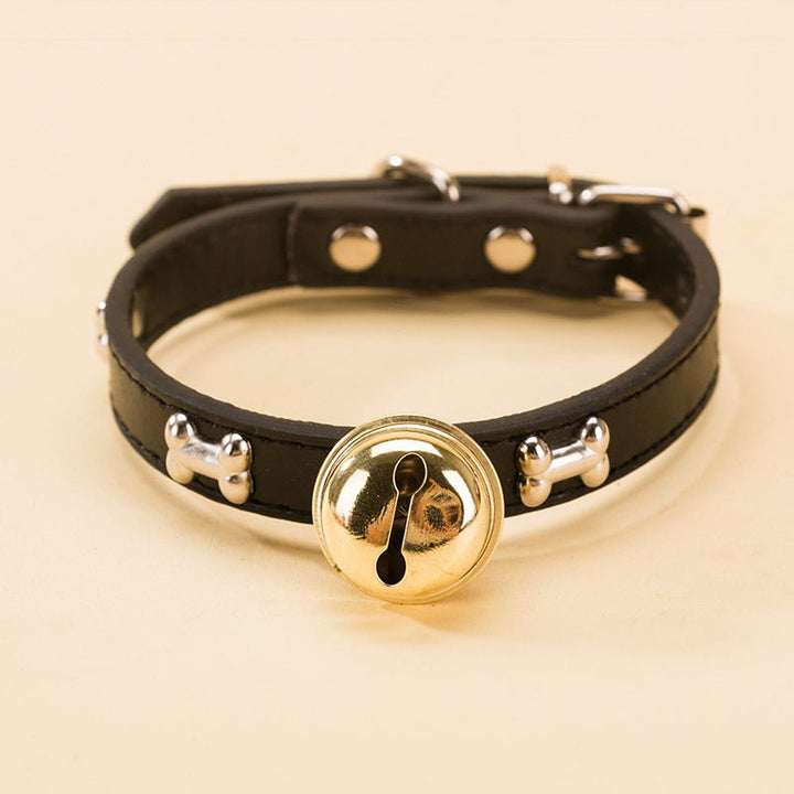 Bone Stud PU Leather Collar with Bell – Dogs &amp; Cats – photo 3
