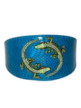 Carica l'immagine nel visualizzatore della galleria, Dark turquoise 3-inch wide snake-collar style bracelet with green rhinestone alligators
