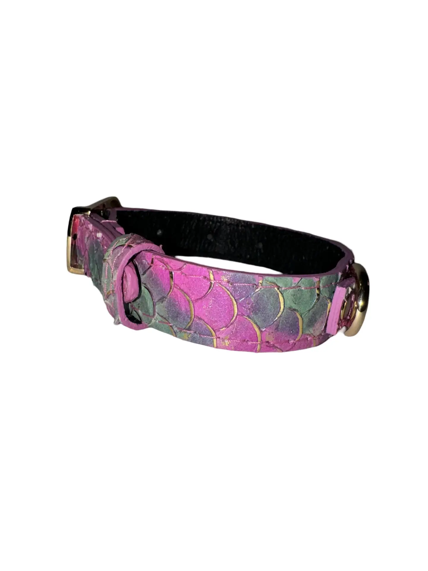 Mermaid Collection XS Collar in pink mermaid-scale pattern with gold hardware