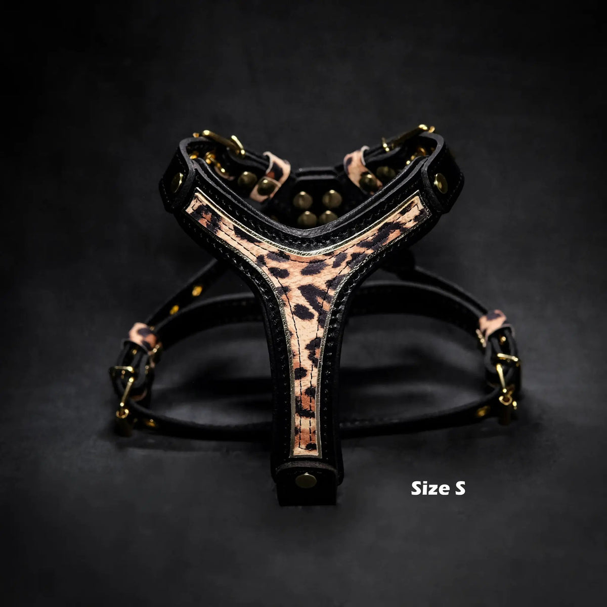 Bestia Leopard print leather dog harness