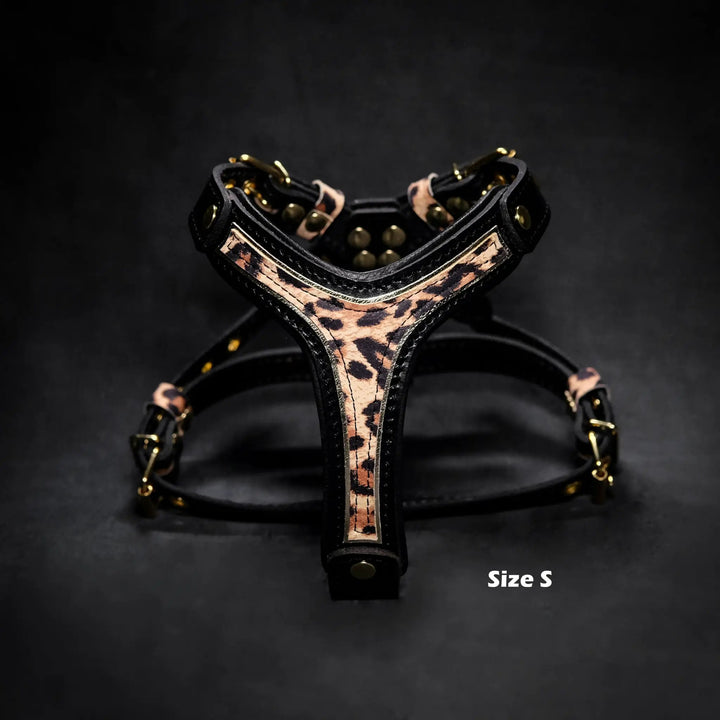 Bestia Leopard print leather dog harness
