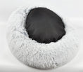 Load image into Gallery viewer, Mr. Peanut's OrthoPlush pet bed, 28in, round two-tone pillow bed with white fur edge and dark gray cushion
