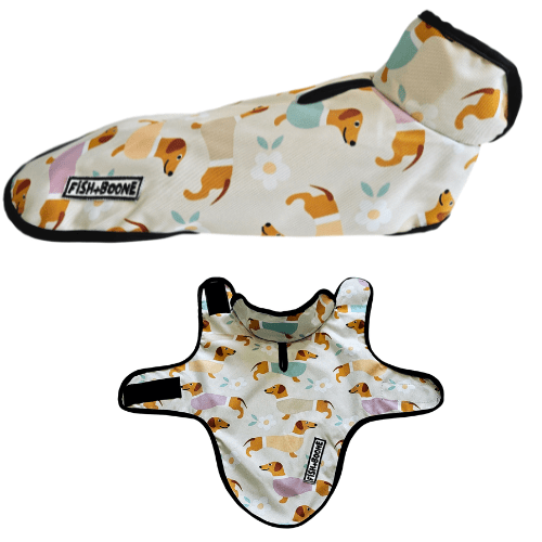 Fish+Boone Dachshunds &amp; Daisies Waterproof Long-Body Dog Coat