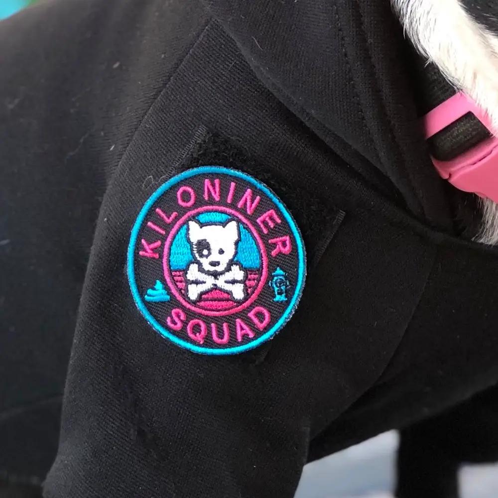 PT Mini Dog And Crossbones Morale Patch Pink Turquoise Embroidery 2 Inch Diameter Modular Tactical Gear Identifier by kiloninerpets