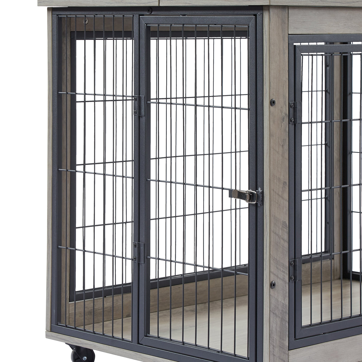 Rolling Wooden Dog Crate Table with Lift Top – Grey – photo 2