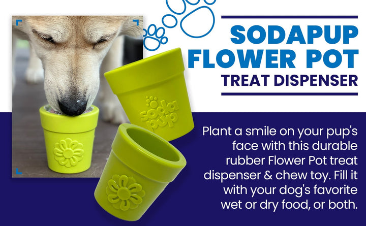 SodaPup Flower Pot rubber eCup dog treat dispenser in green, view 14