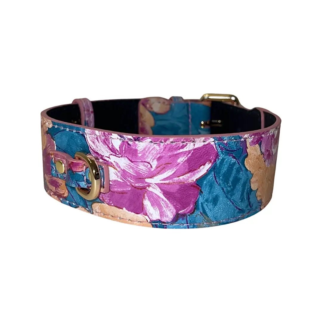 Floral Print Italian Leather Classic Collar by Allysa Payne Beverly Hills
