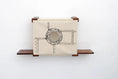 Carica l'immagine nel visualizzatore della galleria, Cat Cubby for Wall - Covered Cat Bed in beige fabric with a circular port opening and wooden shelves.
