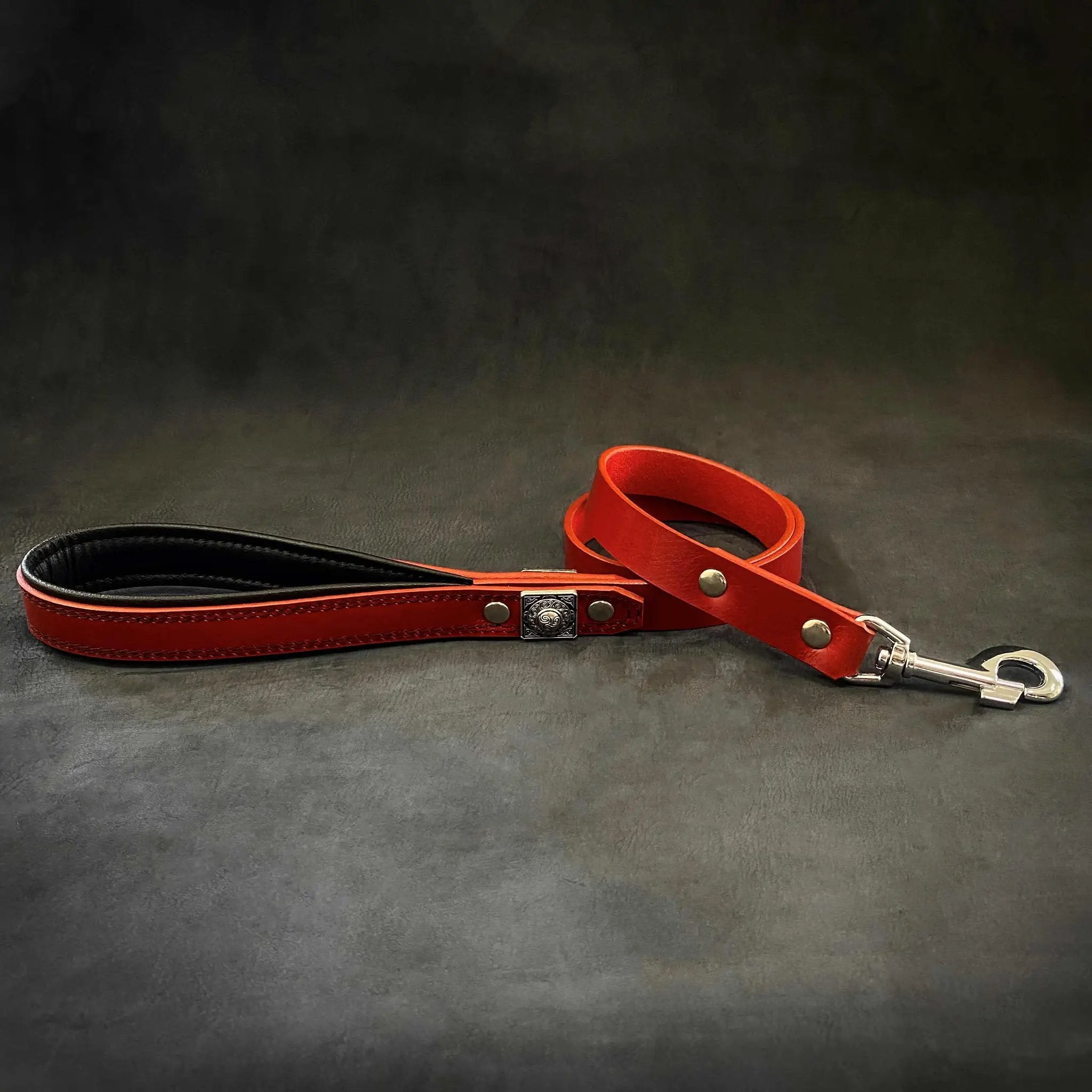Eros Genuine Leather Red Leash With Soft Padded Handle 1 Inch Wide Fits Small Medium Collars by Bestia Dog Gear
