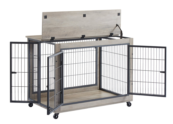 Rolling Wooden Dog Crate Table with Lift Top – Grey – photo 14