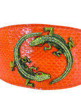 Load image into Gallery viewer, Orange snake collar with green rhinestone alligators, Allysa Payne Beverly Hills
