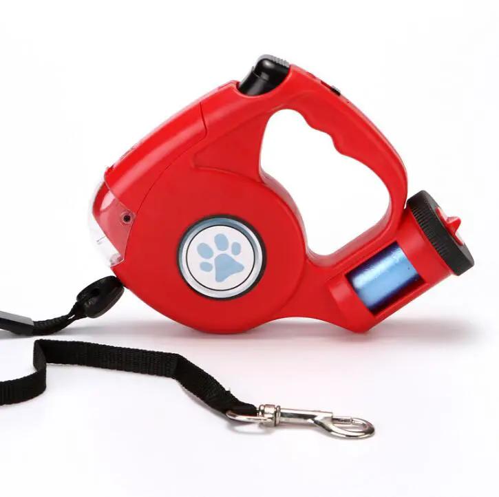 Retractable Dog Leash With Built In LED Flashlight 4.5M Nylon Heavy Duty Strong Tether For Walk Black by Pawpampered