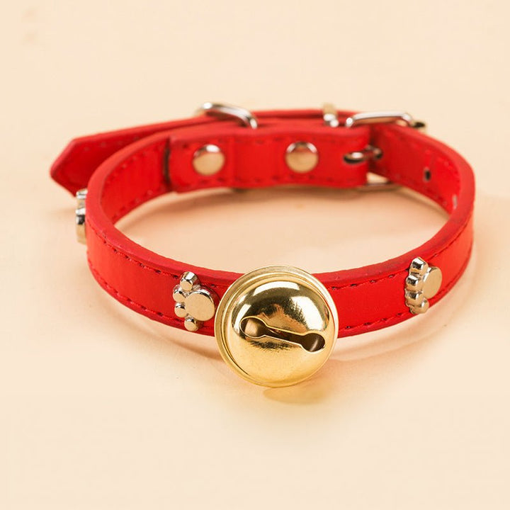 Bone Stud PU Leather Collar with Bell – Dogs &amp; Cats – photo 4