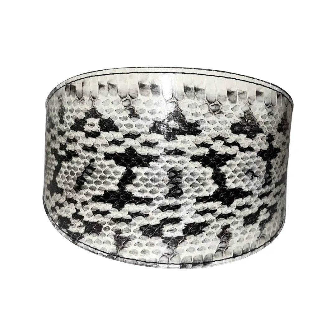 White and Black 4-inch Wide Snake Collar by Allysa Payne Beverly Hills, snakeskin pattern