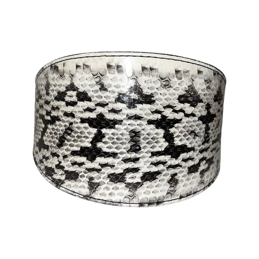 White and Black 4-inch Wide Snake Collar by Allysa Payne Beverly Hills, snakeskin pattern
