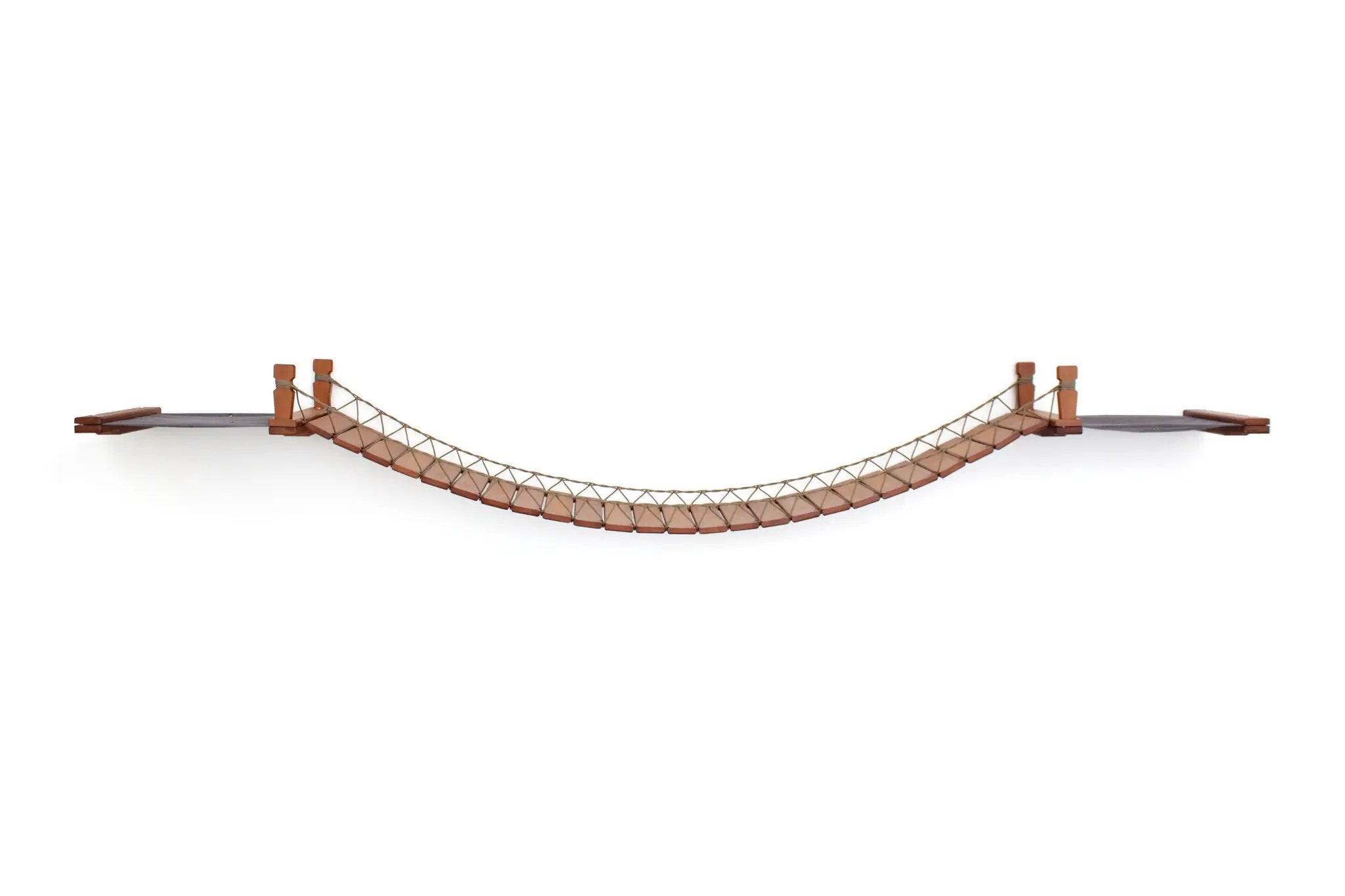 Double Cat Hammock and Climbing Bridge Combo by Catastrophic Creations, cat furniture, brown wood and rope.