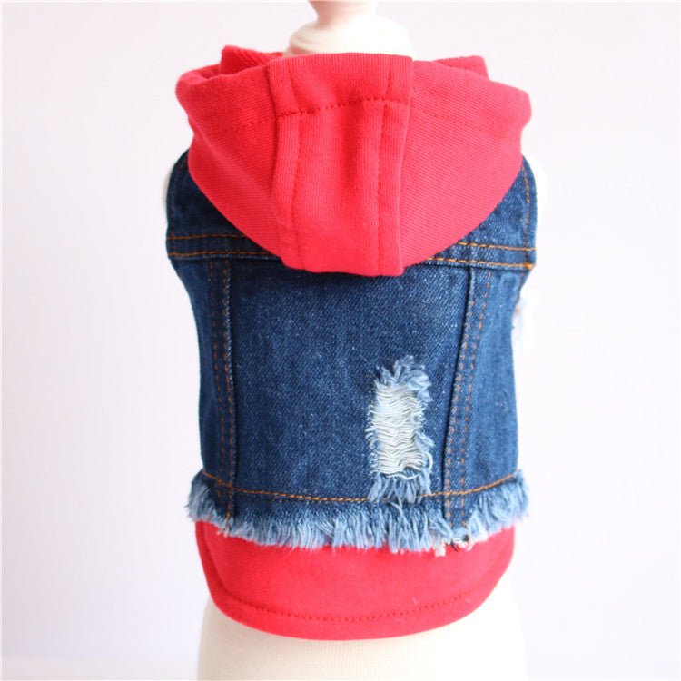 Distressed Denim Dog Vest with Hood