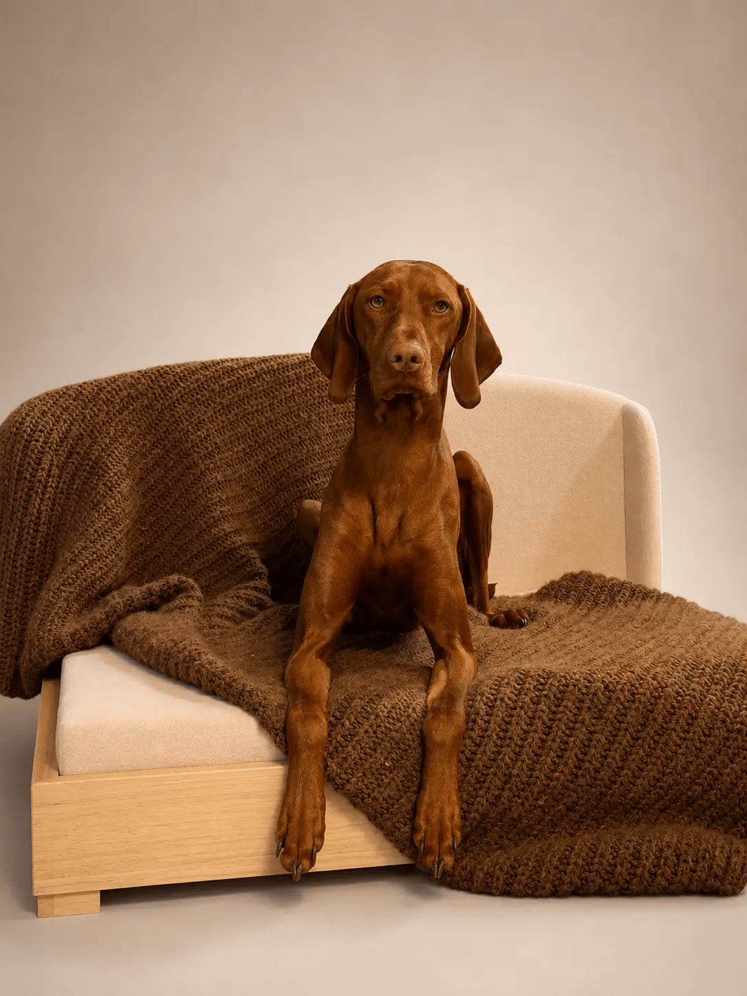 The Haven luxury handcrafted dog bed in solid wood frame with orthopedic, waterproof lining