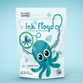 Load image into Gallery viewer, Ink Floyd Q cat toy packaging featuring teal wool octopus by Cat in the Box LLC.
