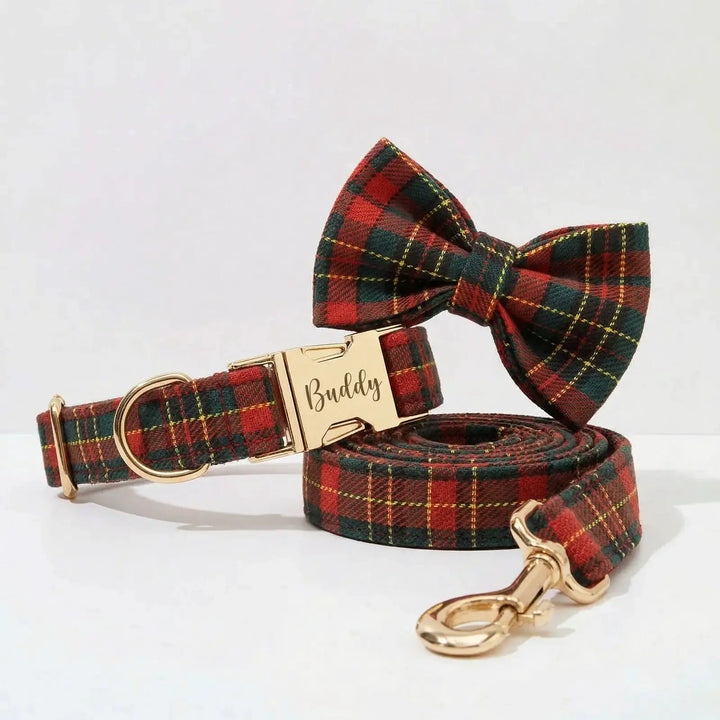 Red Tartan Christmas No Pull Dog Harness Set With Leash Personalized by DDPaws