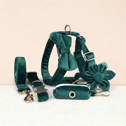 PawLuxe Green Velvet Set Custom No Pull Harness Medium And Large by DDPaws
