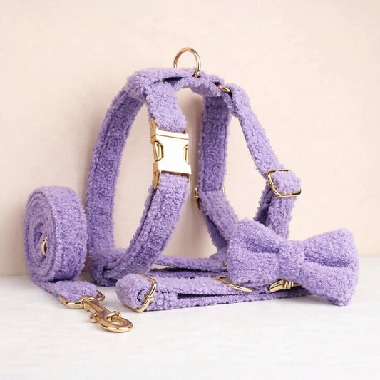 Teddy Purple Personalized No Pull Dog Harness Set With Matching Leash by DDPaws