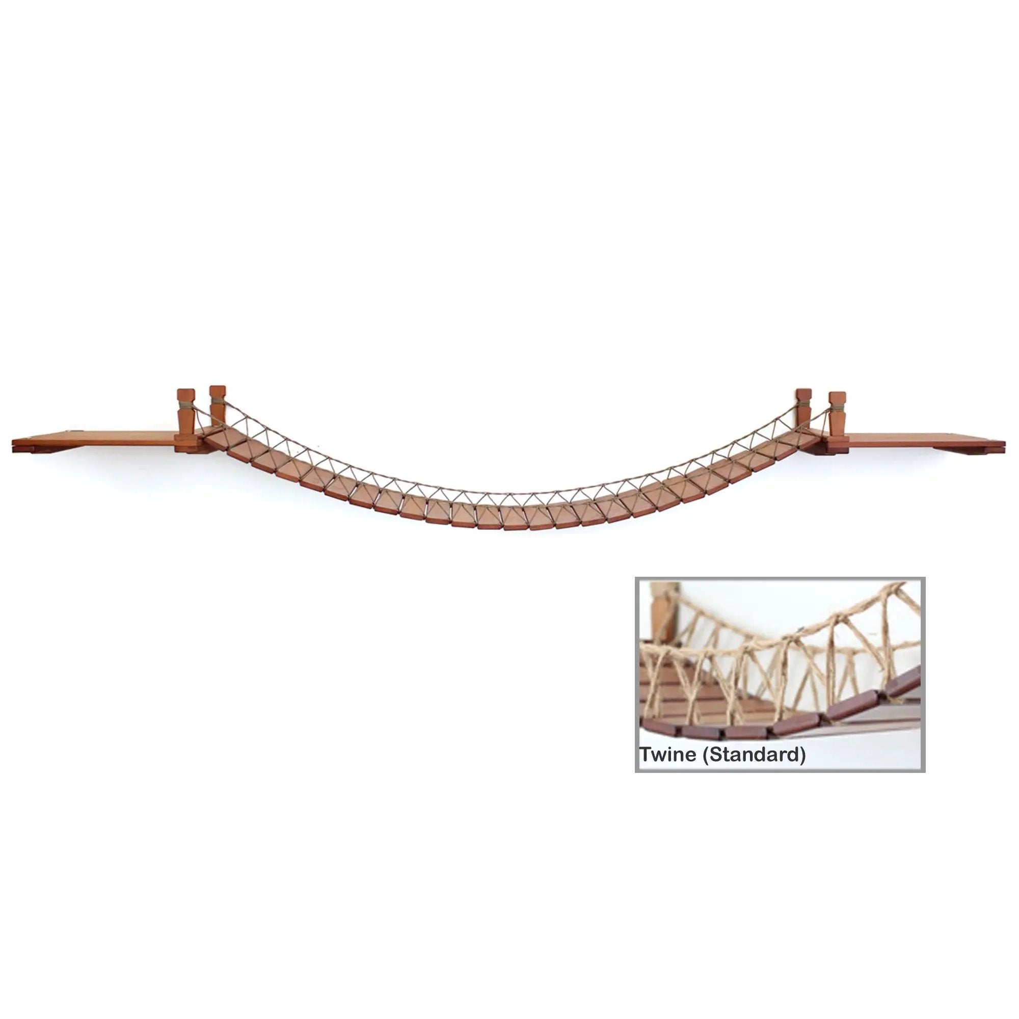 Cat Wall Bridge and Shelf Set by Catastrophic Creations, wooden planks with rope lattice between wall mounts.