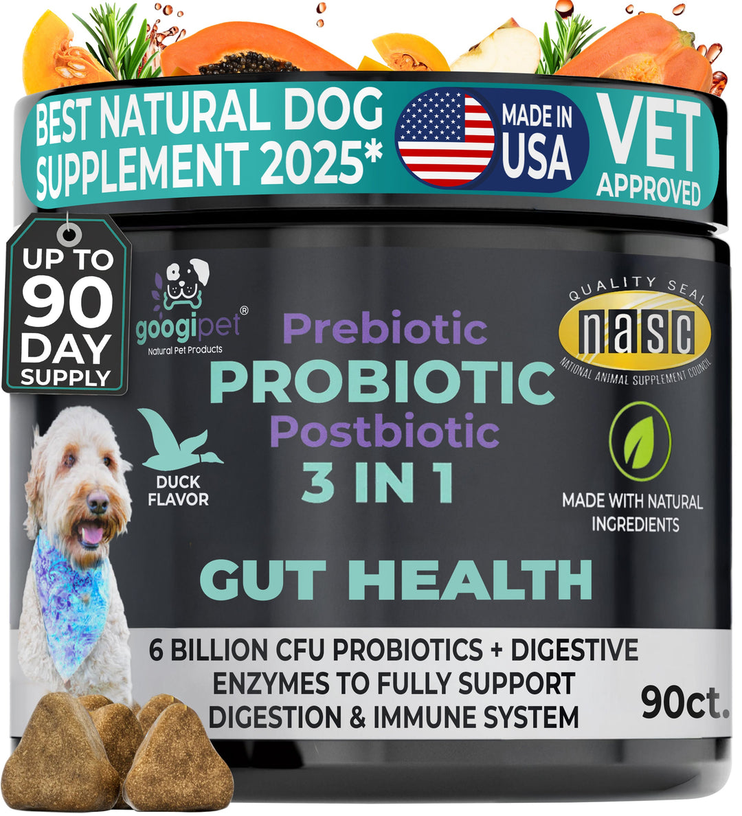 Googipet 3-in-1 Probiotic Chews jar, front label