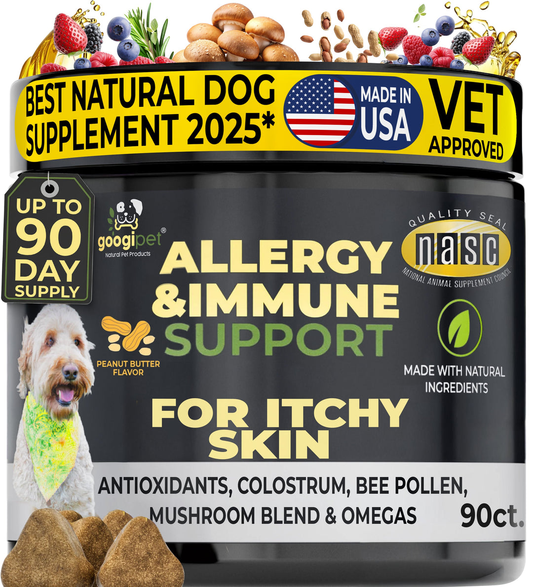 Googipet Allergy &amp; Immune Support Chews (Peanut Butter) jar, front label